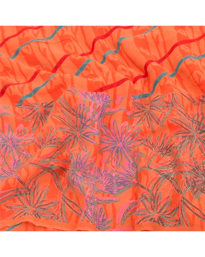 Sanskriti Vintage Orange Sarees Pure Georgette Silk Printed Sari Craft Fabric, PRG-9730-Orange-Printed Floral Design-Pure Georgette Silk-6