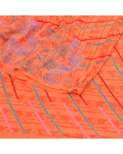 Sanskriti Vintage Orange Sarees Pure Georgette Silk Printed Sari Craft Fabric, PRG-9730-Orange-Printed Floral Design-Pure Georgette Silk-9