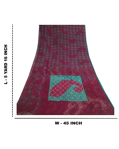 Sanskriti Vintage Purple Sarees Pure Georgette Silk Printed Sari Craft Fabric, PRG-9738-Purple-Printed Floral Design-Pure Georgette Silk-4