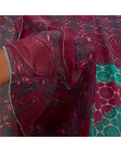 Sanskriti Vintage Purple Sarees Pure Georgette Silk Printed Sari Craft Fabric, PRG-9738-Purple-Printed Floral Design-Pure Georgette Silk-5
