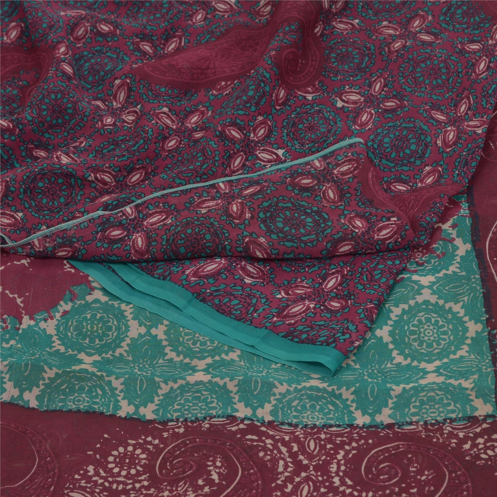 Sanskriti Vintage Purple Sarees Pure Georgette Silk Printed Sari Craft Fabric, PRG-9738-Purple-Printed Floral Design-Pure Georgette Silk-8