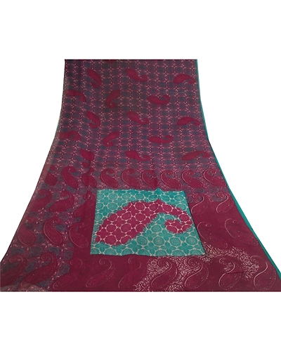 Sanskriti Vintage Purple Sarees Pure Georgette Silk Printed Sari Craft Fabric, PRG-9738-Purple-Printed Floral Design-Pure Georgette Silk-9