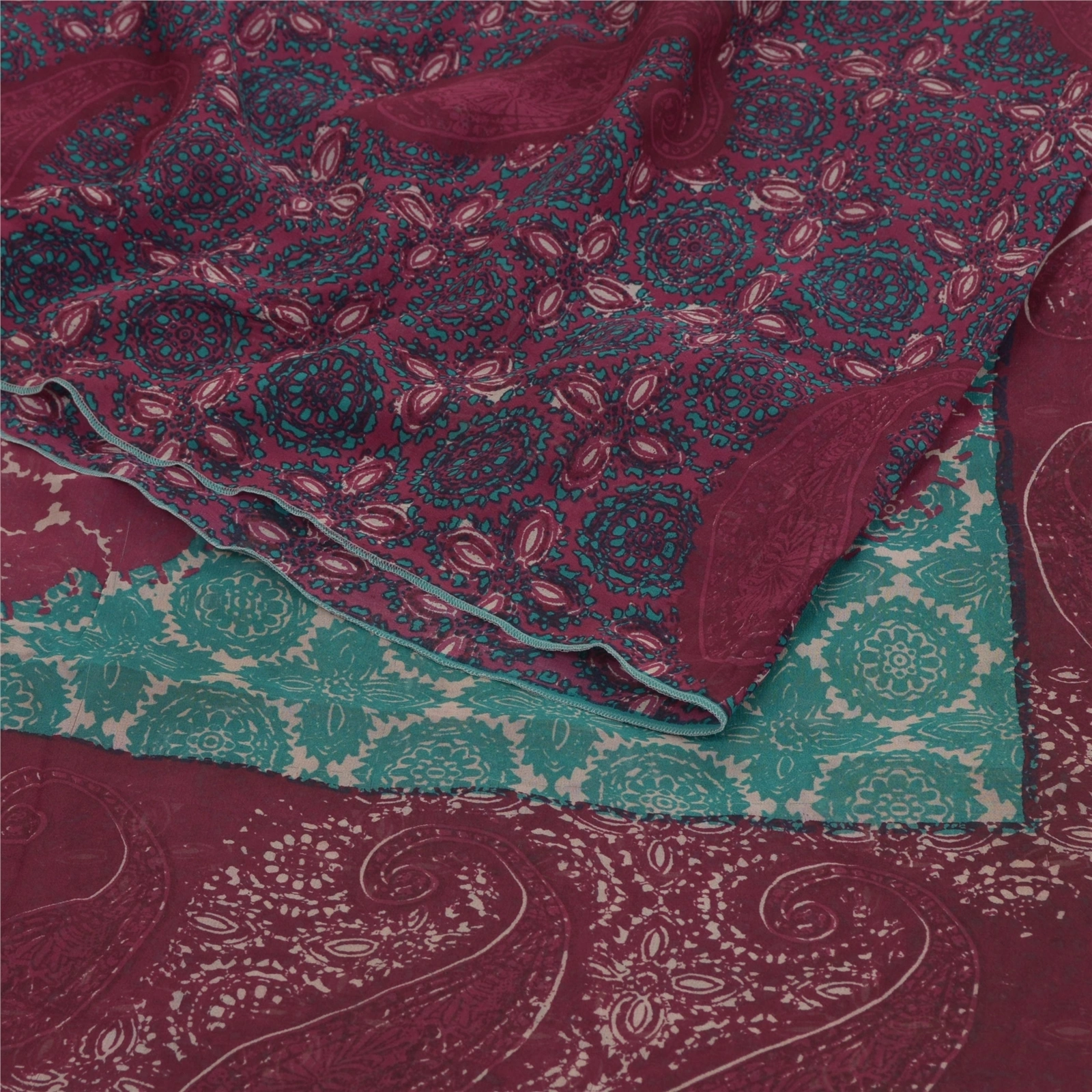 Sanskriti Vintage Purple Sarees Pure Georgette Silk Printed Sari Craft Fabric, PRG-9738-Purple-Printed Floral Design-Pure Georgette Silk-10