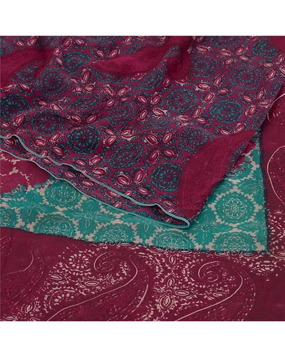 Sanskriti Vintage Purple Sarees Pure Georgette Silk Printed Sari Craft Fabric, PRG-9738-Purple-Printed Floral Design-Pure Georgette Silk-10