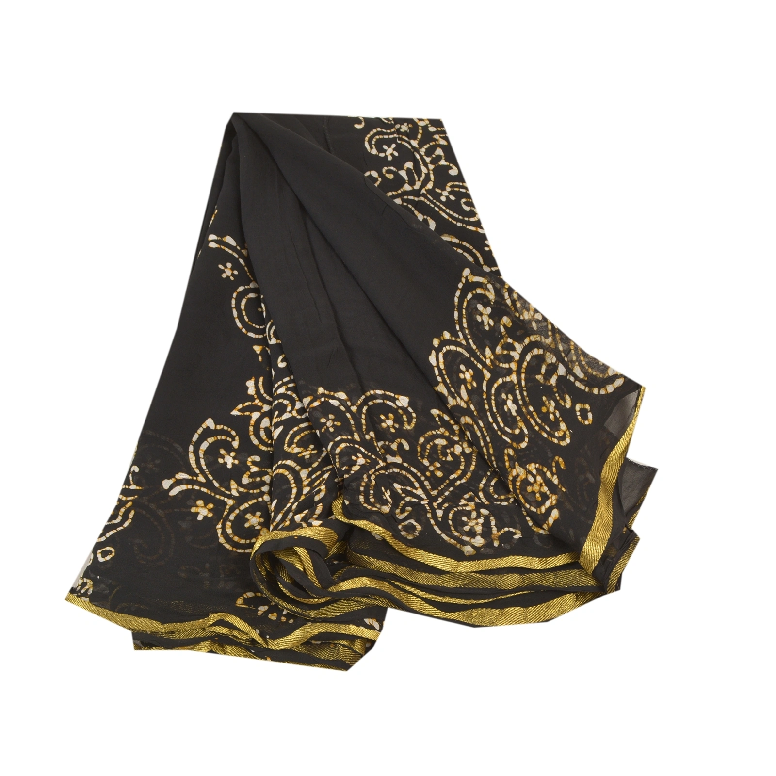 Sanskriti Vintage Black Sarees Blend Georgette Batik Printed Sari Craft Fabric, PRG-9755-Black-Printed Floral Design-Blend Georgette-2