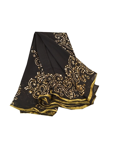 Sanskriti Vintage Black Sarees Blend Georgette Batik Printed Sari Craft Fabric, PRG-9755-Black-Printed Floral Design-Blend Georgette-2