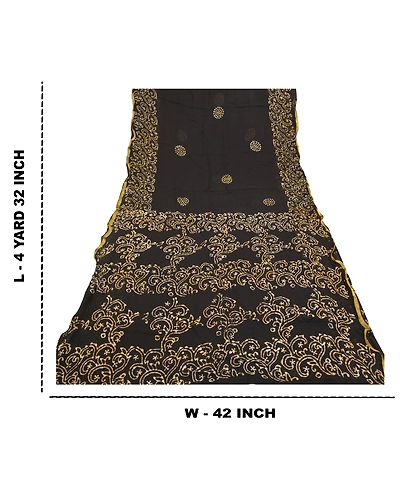Sanskriti Vintage Black Sarees Blend Georgette Batik Printed Sari Craft Fabric, PRG-9755-Black-Printed Floral Design-Blend Georgette-3