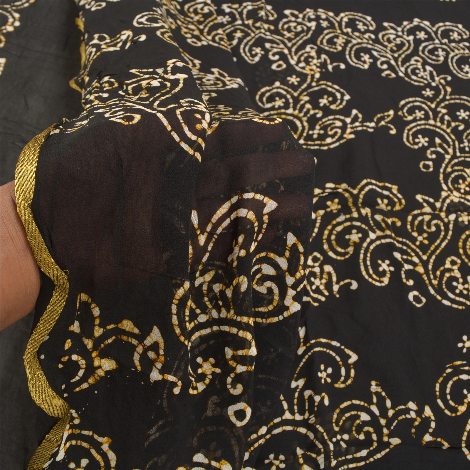 Sanskriti Vintage Black Sarees Blend Georgette Batik Printed Sari Craft Fabric, PRG-9755-Black-Printed Floral Design-Blend Georgette-4