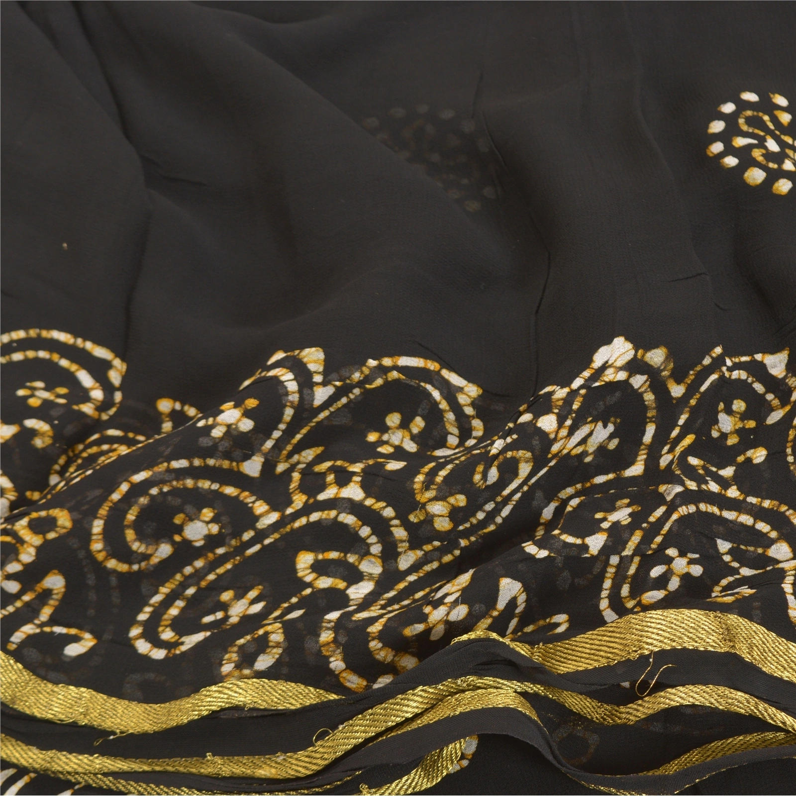 Sanskriti Vintage Black Sarees Blend Georgette Batik Printed Sari Craft Fabric, PRG-9755-Black-Printed Floral Design-Blend Georgette-6