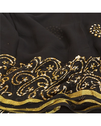 Sanskriti Vintage Black Sarees Blend Georgette Batik Printed Sari Craft Fabric, PRG-9755-Black-Printed Floral Design-Blend Georgette-6
