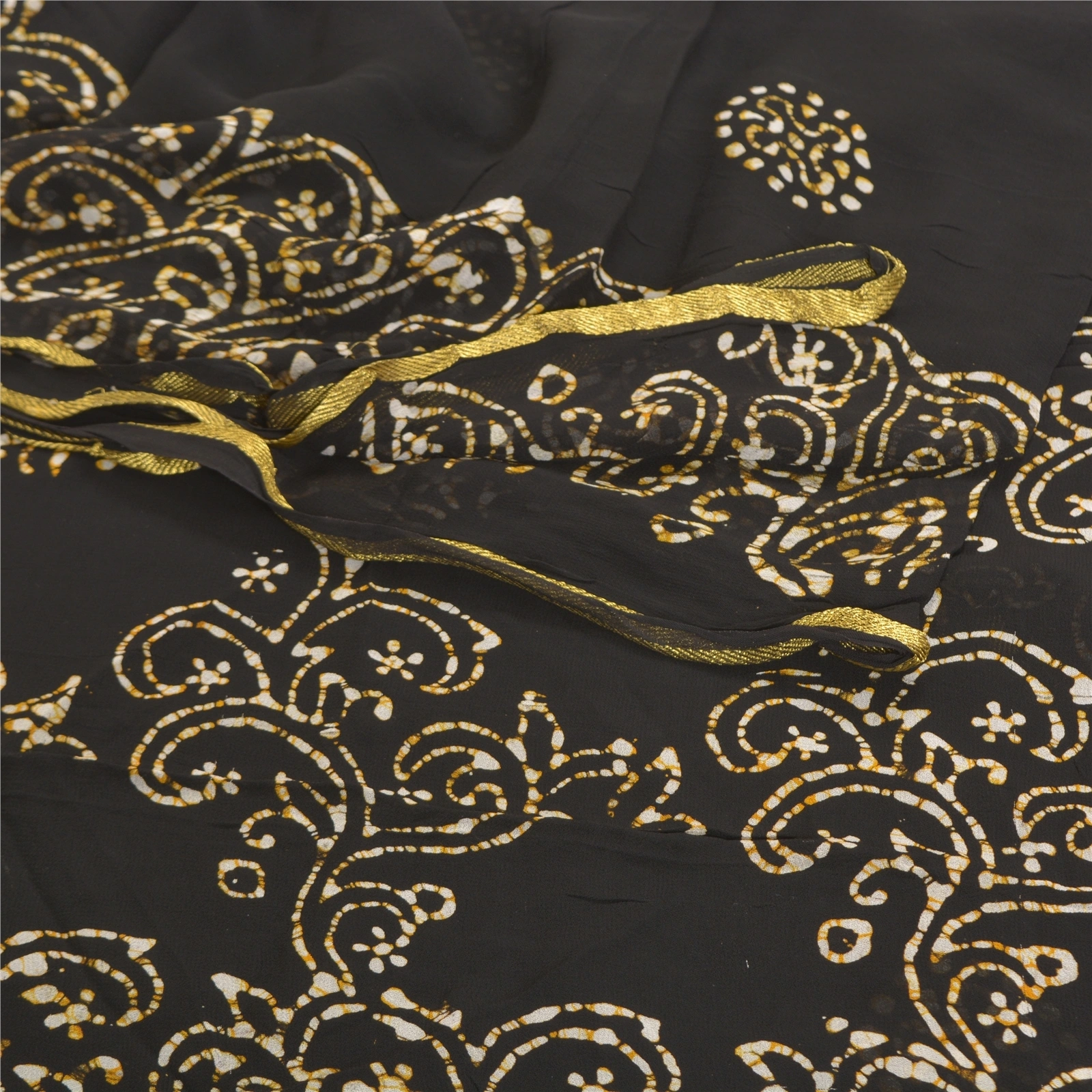 Sanskriti Vintage Black Sarees Blend Georgette Batik Printed Sari Craft Fabric, PRG-9755-Black-Printed Floral Design-Blend Georgette-7