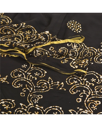 Sanskriti Vintage Black Sarees Blend Georgette Batik Printed Sari Craft Fabric, PRG-9755-Black-Printed Floral Design-Blend Georgette-7