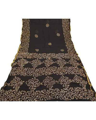 Sanskriti Vintage Black Sarees Blend Georgette Batik Printed Sari Craft Fabric, PRG-9755-Black-Printed Floral Design-Blend Georgette-8