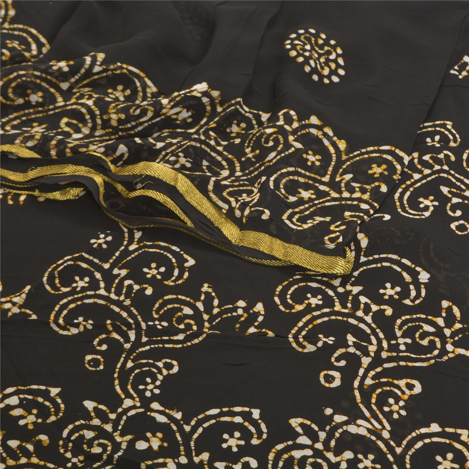 Sanskriti Vintage Black Sarees Blend Georgette Batik Printed Sari Craft Fabric, PRG-9755-Black-Printed Floral Design-Blend Georgette-9