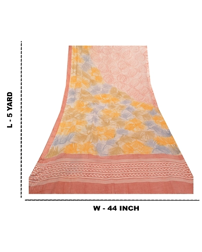 Sanskriti Vintage Pink Sarees Pure Georgette Silk Printed Sari 5Yd Craft Fabric, PRG-9765-Pink-Printed Floral Design-Pure Georgette Silk-3