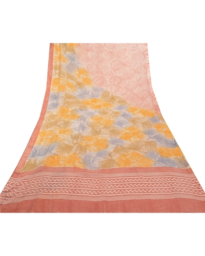 Sanskriti Vintage Pink Sarees Pure Georgette Silk Printed Sari 5Yd Craft Fabric, PRG-9765-Pink-Printed Floral Design-Pure Georgette Silk-8
