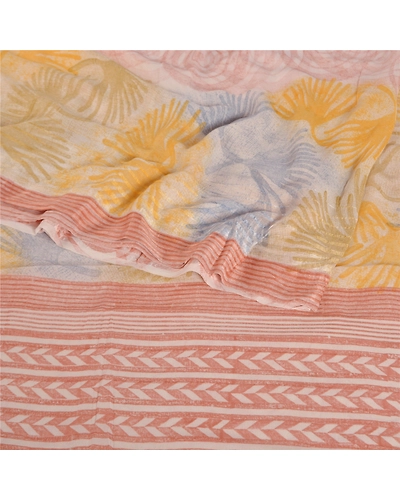 Sanskriti Vintage Pink Sarees Pure Georgette Silk Printed Sari 5Yd Craft Fabric, PRG-9765-Pink-Printed Floral Design-Pure Georgette Silk-9