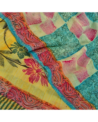 Sanskriti Vintage Sarees Blend Georgette Printed Sari Floral Soft Craft Fabric, PRG-9770-Multi-Printed Floral Design-Blend Georgette-1