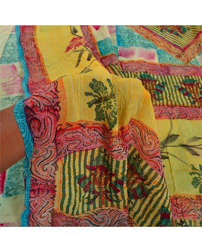 Sanskriti Vintage Sarees Blend Georgette Printed Sari Floral Soft Craft Fabric, PRG-9770-Multi-Printed Floral Design-Blend Georgette-4