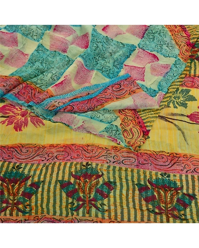 Sanskriti Vintage Sarees Blend Georgette Printed Sari Floral Soft Craft Fabric, PRG-9770-Multi-Printed Floral Design-Blend Georgette-7