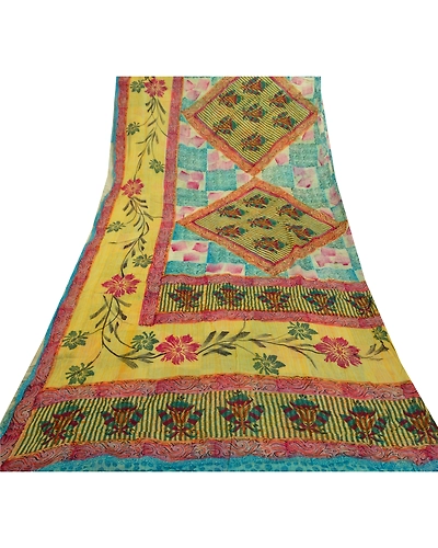 Sanskriti Vintage Sarees Blend Georgette Printed Sari Floral Soft Craft Fabric, PRG-9770-Multi-Printed Floral Design-Blend Georgette-8