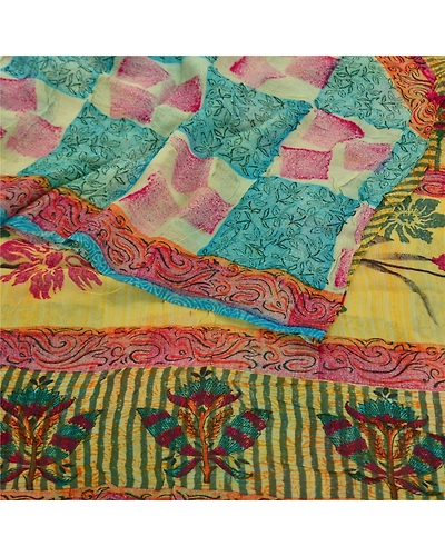Sanskriti Vintage Sarees Blend Georgette Printed Sari Floral Soft Craft Fabric, PRG-9770-Multi-Printed Floral Design-Blend Georgette-9