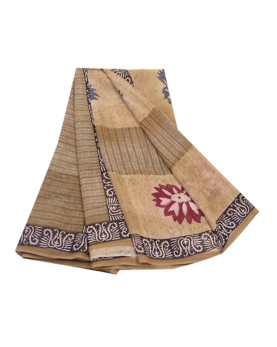 Sanskriti Vintage Cream Sarees Pure Georgette Silk Printed Sari 5Yd Craft Fabric, PRG-9778-Cream-Printed Floral Design-Pure Georgette Silk-2
