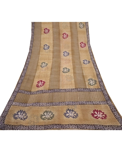 Sanskriti Vintage Cream Sarees Pure Georgette Silk Printed Sari 5Yd Craft Fabric, PRG-9778-Cream-Printed Floral Design-Pure Georgette Silk-8