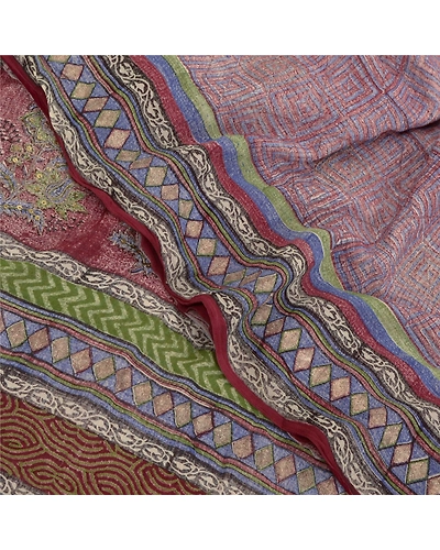 Sanskriti Vintage Purple Sarees Pure Georgette Silk Printed Sari Craft Fabric, PRG-9779-Purple-Printed Floral Design-Pure Georgette Silk-1