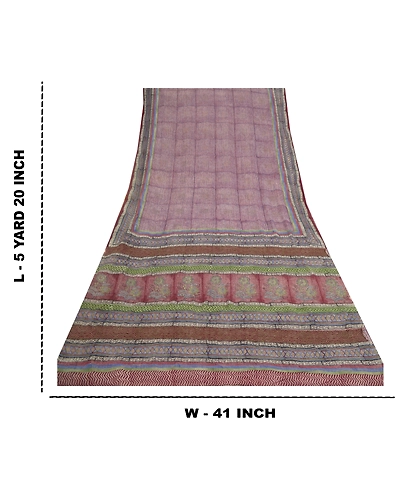Sanskriti Vintage Purple Sarees Pure Georgette Silk Printed Sari Craft Fabric, PRG-9779-Purple-Printed Floral Design-Pure Georgette Silk-3