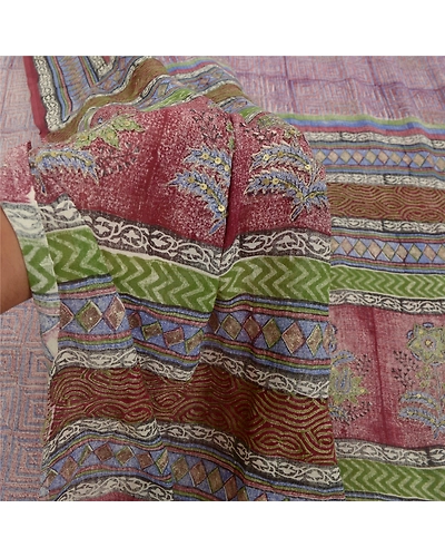 Sanskriti Vintage Purple Sarees Pure Georgette Silk Printed Sari Craft Fabric, PRG-9779-Purple-Printed Floral Design-Pure Georgette Silk-4