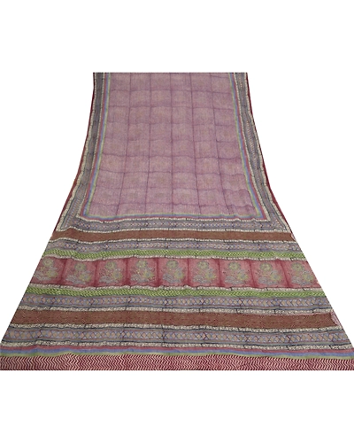 Sanskriti Vintage Purple Sarees Pure Georgette Silk Printed Sari Craft Fabric, PRG-9779-Purple-Printed Floral Design-Pure Georgette Silk-8