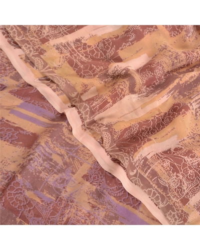 Sanskriti Vintage Brown Sarees Pure Georgette Silk Printed Sari 5Yd Craft Fabric, PRG-9804-Brown-Printed Floral Design-Pure Georgette Silk-1