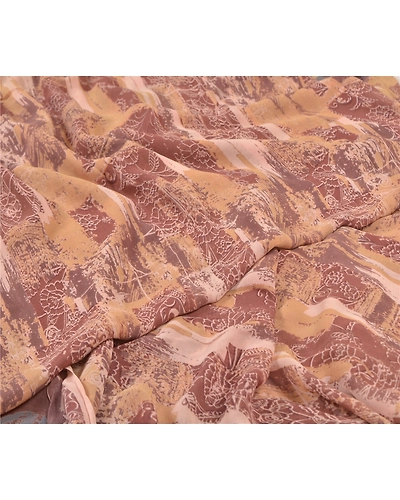 Sanskriti Vintage Brown Sarees Pure Georgette Silk Printed Sari 5Yd Craft Fabric, PRG-9804-Brown-Printed Floral Design-Pure Georgette Silk-3