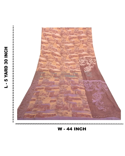 Sanskriti Vintage Brown Sarees Pure Georgette Silk Printed Sari 5Yd Craft Fabric, PRG-9804-Brown-Printed Floral Design-Pure Georgette Silk-4