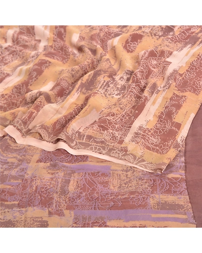 Sanskriti Vintage Brown Sarees Pure Georgette Silk Printed Sari 5Yd Craft Fabric, PRG-9804-Brown-Printed Floral Design-Pure Georgette Silk-10