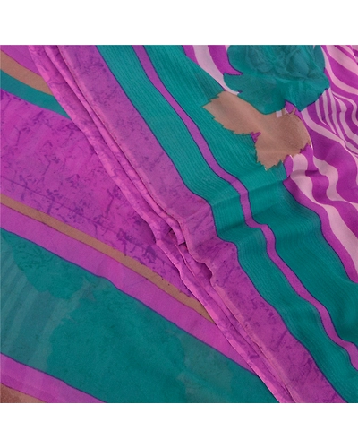 Sanskriti Vintage Purple Sarees Pure Georgette Silk Digital Printed Sari Fabric, PRG-9806-Purple-Printed Floral Design-Pure Georgette Silk-1