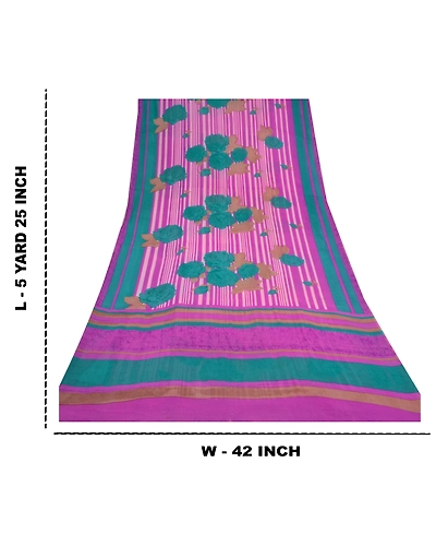 Sanskriti Vintage Purple Sarees Pure Georgette Silk Digital Printed Sari Fabric, PRG-9806-Purple-Printed Floral Design-Pure Georgette Silk-3