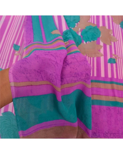 Sanskriti Vintage Purple Sarees Pure Georgette Silk Digital Printed Sari Fabric, PRG-9806-Purple-Printed Floral Design-Pure Georgette Silk-4