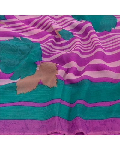 Sanskriti Vintage Purple Sarees Pure Georgette Silk Digital Printed Sari Fabric, PRG-9806-Purple-Printed Floral Design-Pure Georgette Silk-6