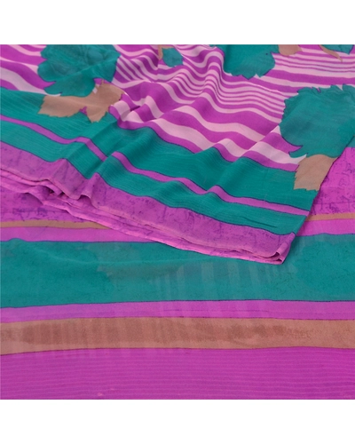 Sanskriti Vintage Purple Sarees Pure Georgette Silk Digital Printed Sari Fabric, PRG-9806-Purple-Printed Floral Design-Pure Georgette Silk-9
