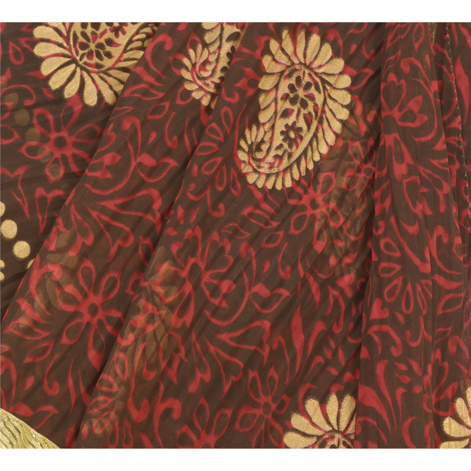 Sanskriti Vintage Red Sarees Polly Georgette Printed Painted Sari Craft Fabric, PRG-9811-Red-Printed Floral Design-Polly Georgette-3