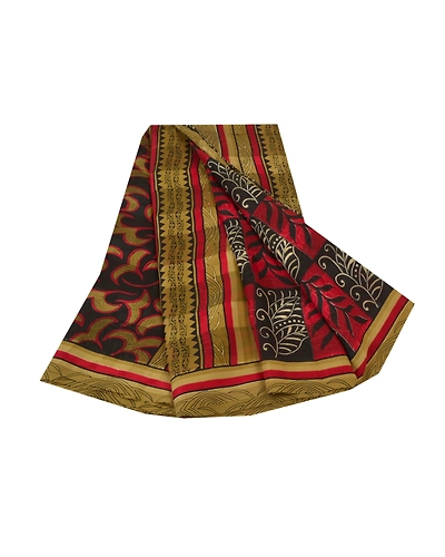 Sanskriti Vintage Red Sarees Polly Georgette Printed Sari Soft 5Yd Craft Fabric, PRG-9812-Red-Printed Floral Design-Polly Georgette-2