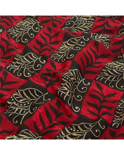 Sanskriti Vintage Red Sarees Polly Georgette Printed Sari Soft 5Yd Craft Fabric, PRG-9812-Red-Printed Floral Design-Polly Georgette-3