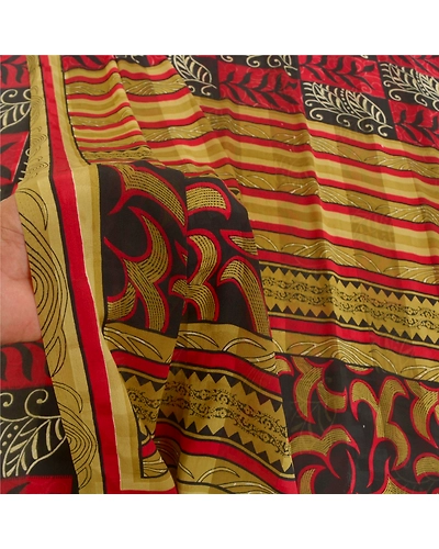 Sanskriti Vintage Red Sarees Polly Georgette Printed Sari Soft 5Yd Craft Fabric, PRG-9812-Red-Printed Floral Design-Polly Georgette-5