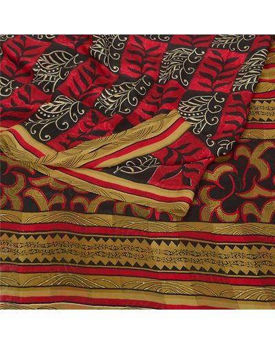 Sanskriti Vintage Red Sarees Polly Georgette Printed Sari Soft 5Yd Craft Fabric, PRG-9812-Red-Printed Floral Design-Polly Georgette-8