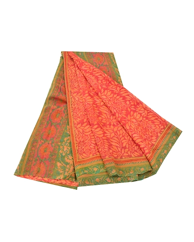 Sanskriti Vintage Red Sarees Pure Georgette Silk Printed Sari 5Yd Craft Fabric, PRG-9825-Red-Printed Floral Design-Pure Georgette Silk-2