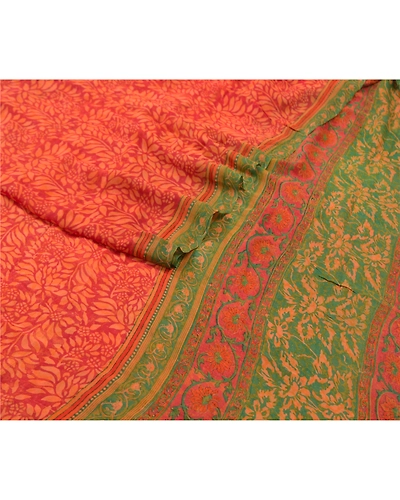 Sanskriti Vintage Red Sarees Pure Georgette Silk Printed Sari 5Yd Craft Fabric, PRG-9825-Red-Printed Floral Design-Pure Georgette Silk-3