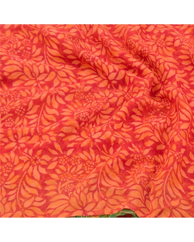 Sanskriti Vintage Red Sarees Pure Georgette Silk Printed Sari 5Yd Craft Fabric, PRG-9825-Red-Printed Floral Design-Pure Georgette Silk-7