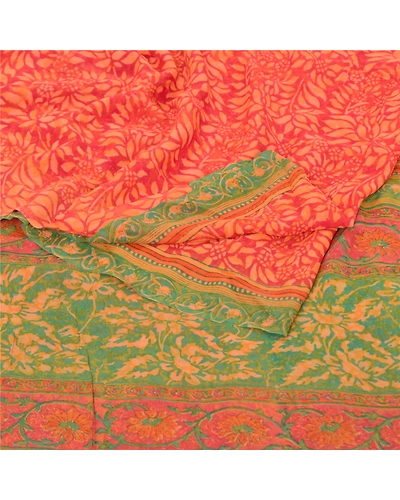 Sanskriti Vintage Red Sarees Pure Georgette Silk Printed Sari 5Yd Craft Fabric, PRG-9825-Red-Printed Floral Design-Pure Georgette Silk-8